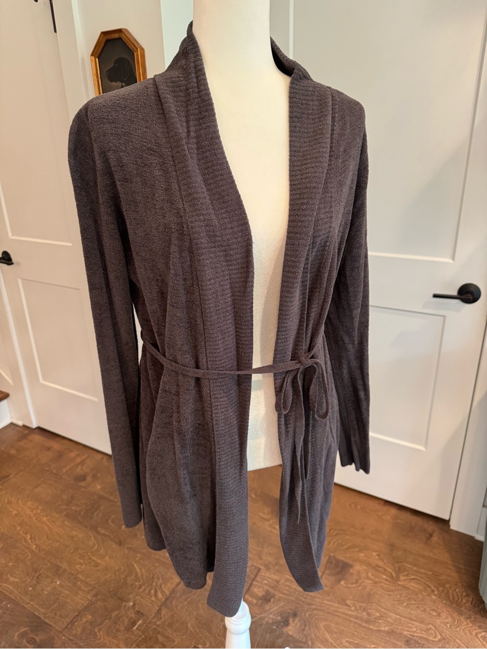 Barefoot Dreams Charcoal Open-Front Belted Cardigan